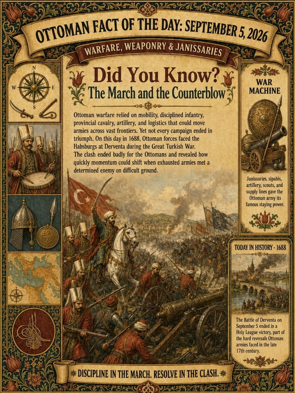 OTTOMAN FACT OF THE DAY: SEPTEMBER 5, 2026WARFARE, WEAPONRY & JANISSARIES DISCIPLINE IN THE MARCH. RESOLVE IN THE CLASH. — September 5